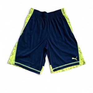 Puma Boys Navy Blue & Lime Green Athletic Shorts - Size M